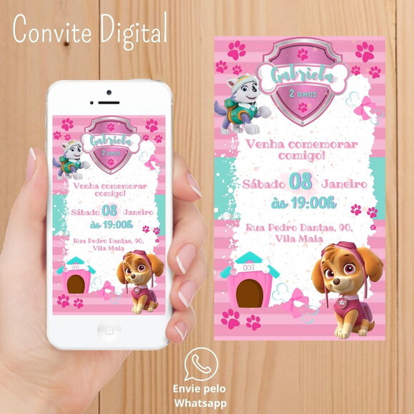Convite Digital Patrulha Canina Skye e Everest