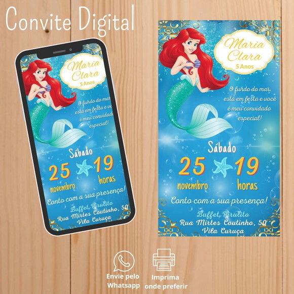 Convite Digital Pequena Sereia Ariel