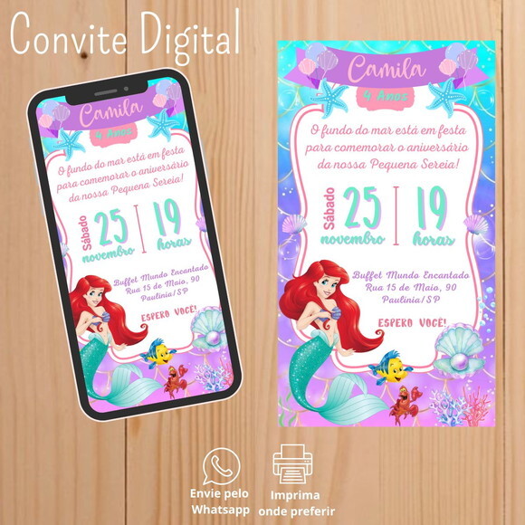 Convite Digital Pequena Sereia Ariel