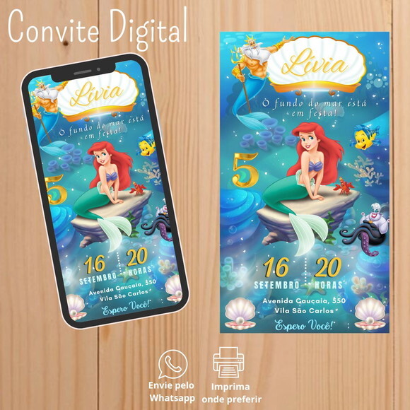 Convite Digital Pequena Sereia Ariel