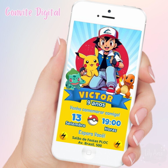 Convite Digital Pokemon Menino