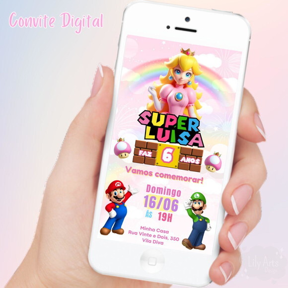 Convite Digital Princesa Peach Mario Bros