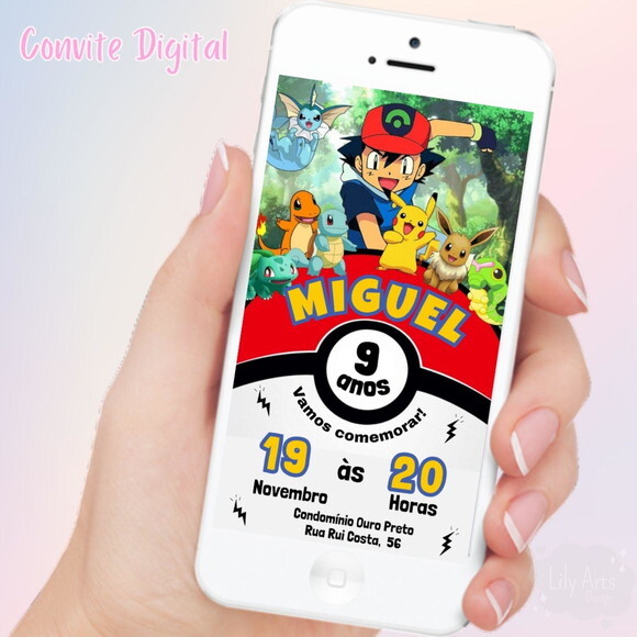Convite Digital Pokemon Menino