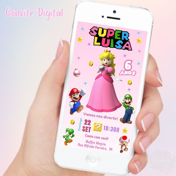 Convite Digital Princesa Peach Mario Bros