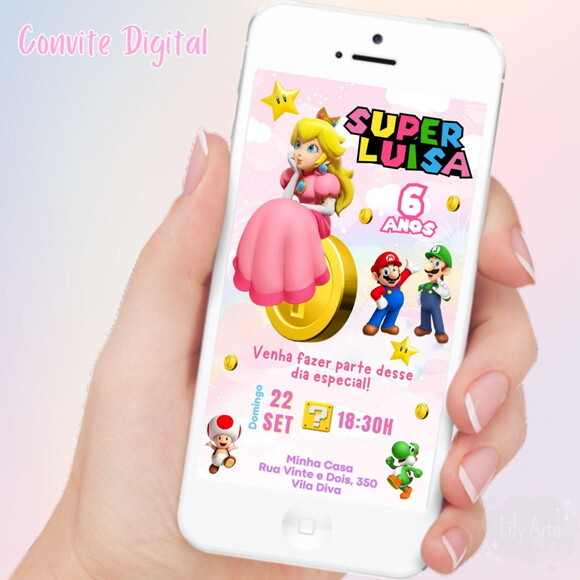 Convite Digital Princesa Peach Mario Bros