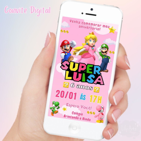 Convite Digital Princesa Peach Mario Bros
