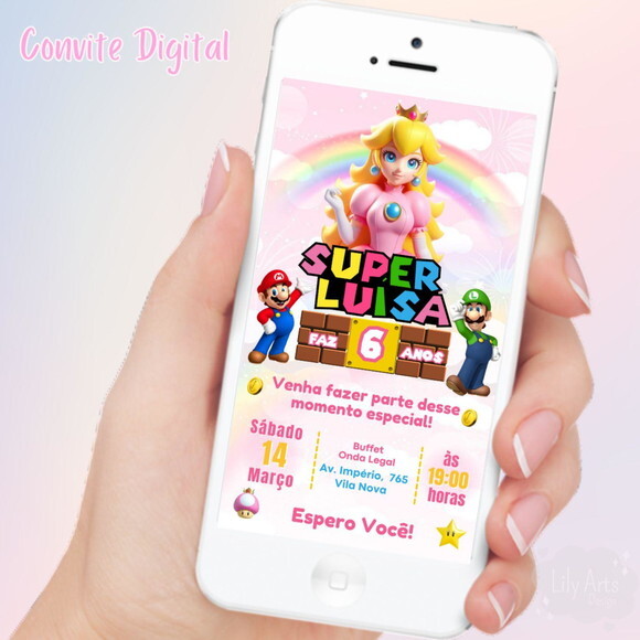 Convite Digital Princesa Peach Mario Bros