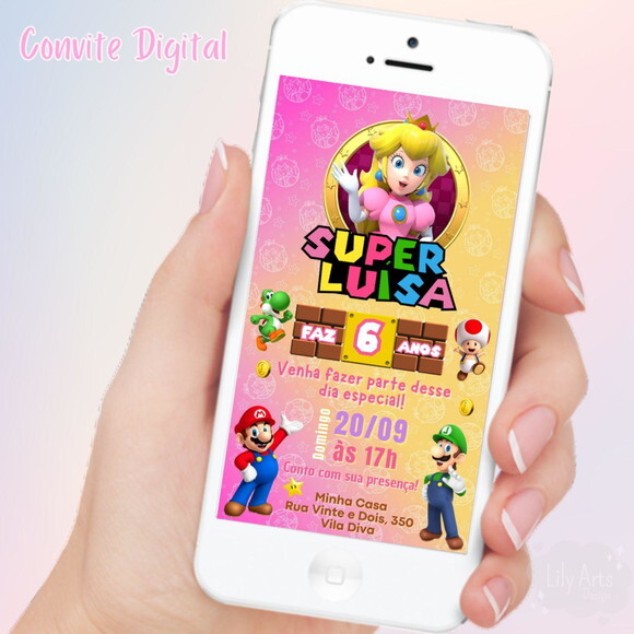 Convite Digital Princesa Peach Mario Bros