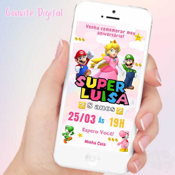 Convite Digital Princesa Peach Mario Bros