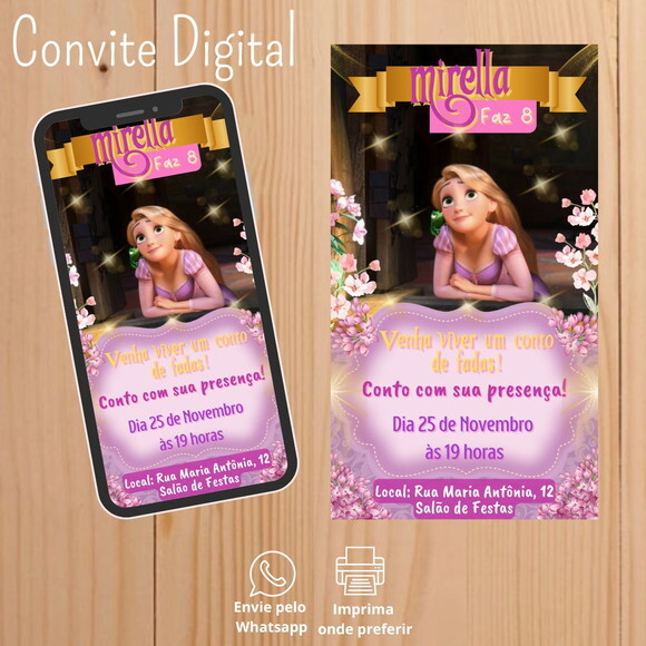 Convite Digital Rapunzel - Enrolados
