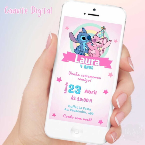 Convite Digital Stitch e Angel