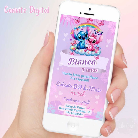 Convite Digital Stitch e Angel