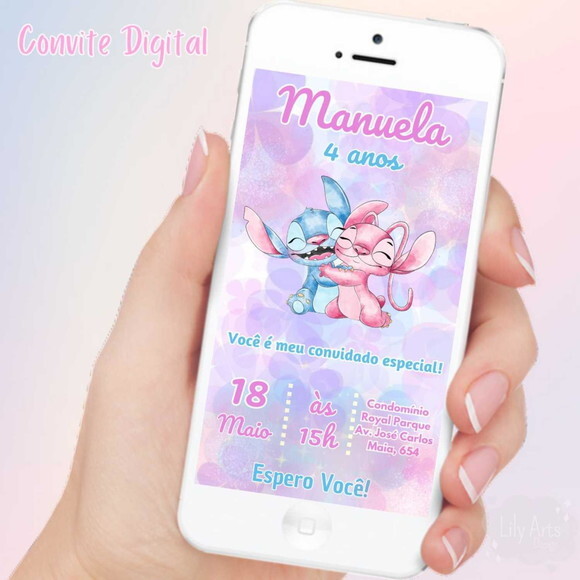 Convite Digital Stitch e Angel