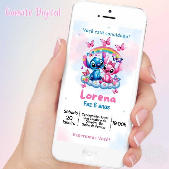 Convite Digital Stitch e Angel