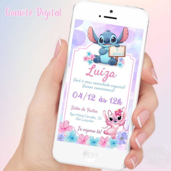Convite Digital Stitch e Angel