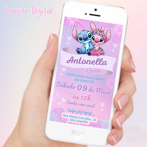 Convite Digital Stitch e Angel