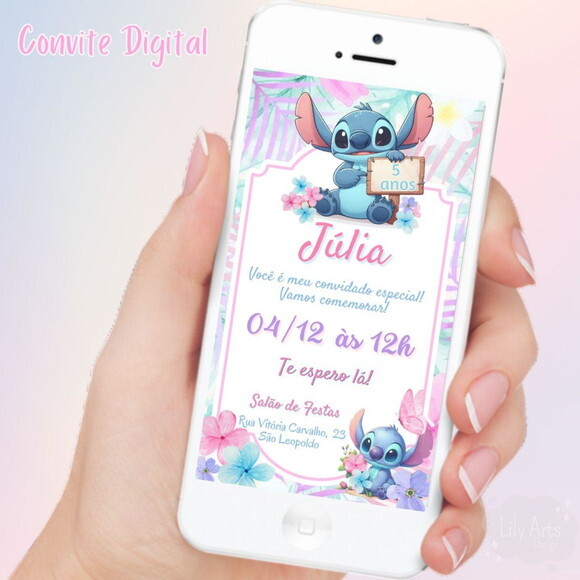 Convite Digital Stitch e Angel