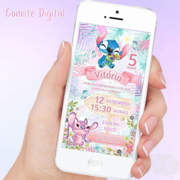 Convite Digital Stitch Personalizado com Borboletas e