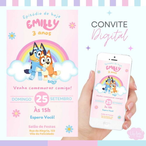 Convite Digital Aniversário Bluey Menina