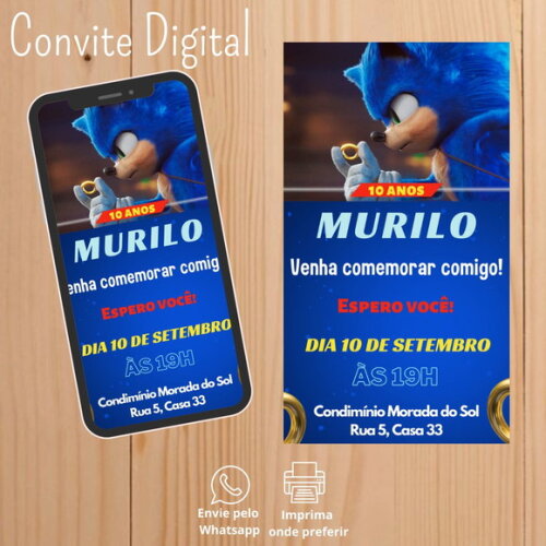 Convite Digital Aniversário Sonic o Filme