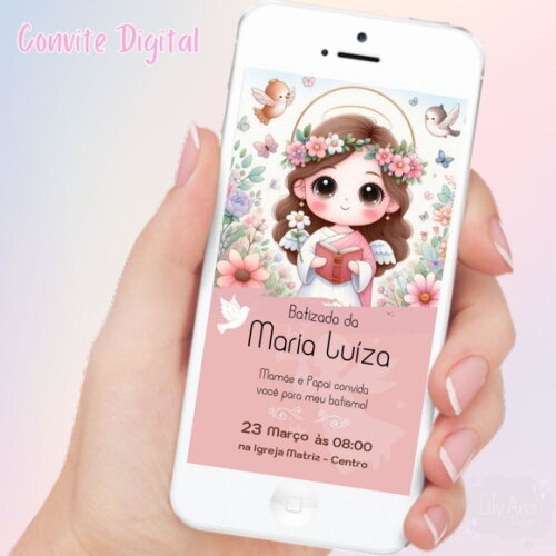 Convite Digital Batizado Menina