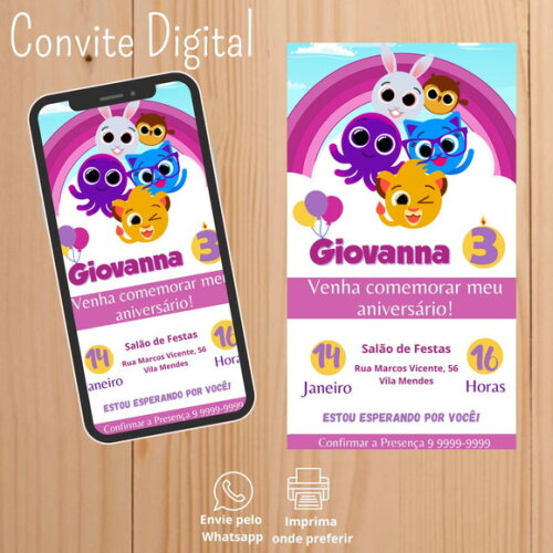 Convite Digital Bolofofos Menina