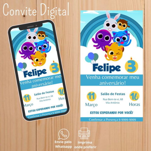 Convite Digital Bolofofos Menino Azul