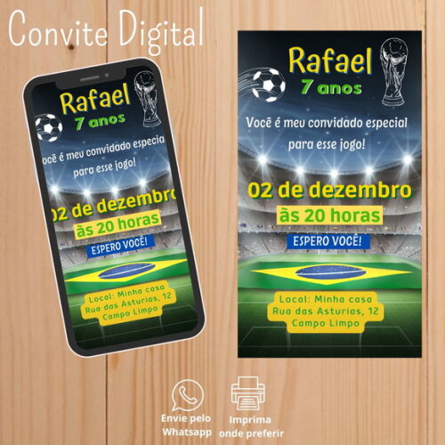 Convite Digital Copa do Mundo 2022 Brasil Futebol