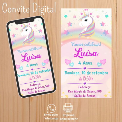 Convite Digital De Aniversário Unicórnio