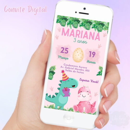 Convite Digital Dinossauro Baby Menina