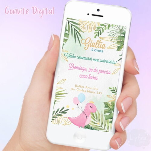 Convite Digital Dinossauro Baby Menina