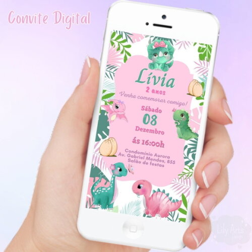 Convite Digital Dinossauro Baby Menina