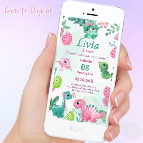 Convite Digital Dinossauro Baby Menina
