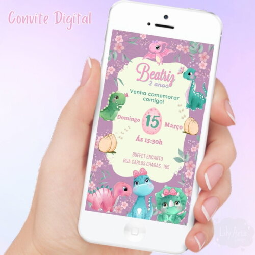 Convite Digital Dinossauro Baby Menina