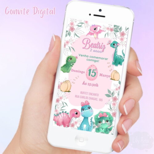 Convite Digital Dinossauro Baby Menina