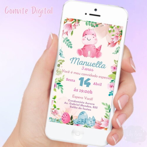 Convite Digital Dinossauro Baby Menina