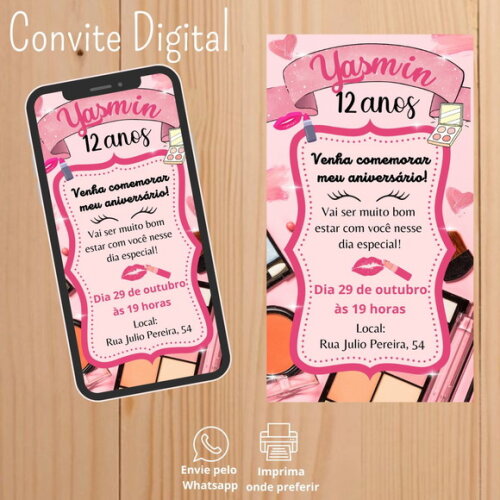 Convite Digital Festa Menina Maquiagem
