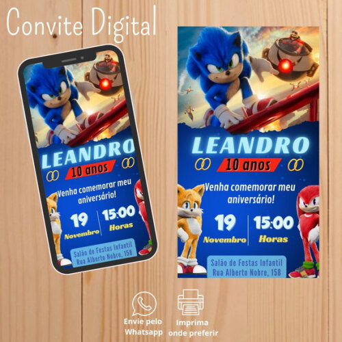 Convite Digital Filme Sonic Aniversário