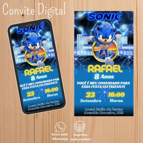 Convite Digital Filme Sonic Aniversário