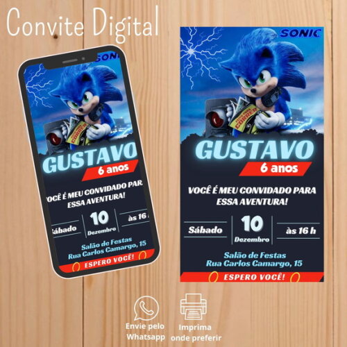 Convite Digital Filme Sonic Aniversário