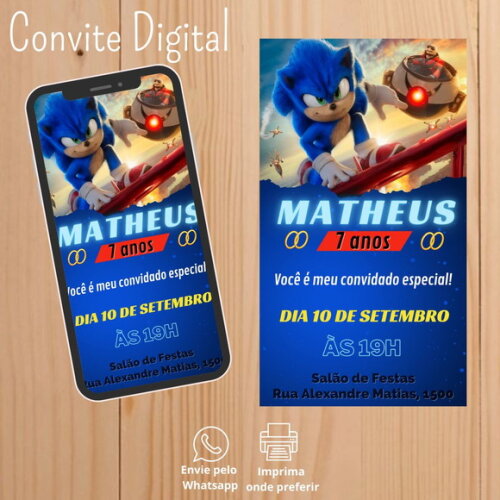 Convite Digital Filme Sonic Aniversário