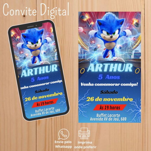Convite Digital Filme Sonic Aniversário