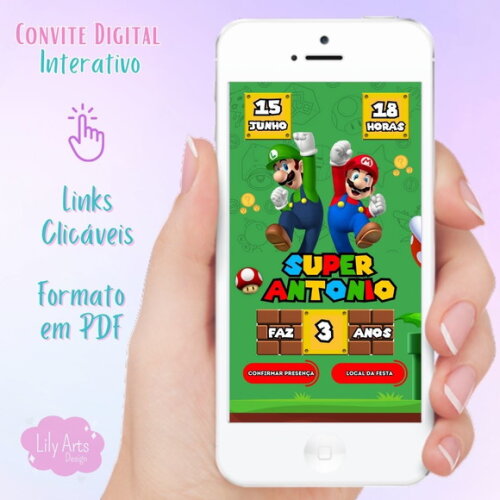 Convite Digital Interativo Mario Bros
