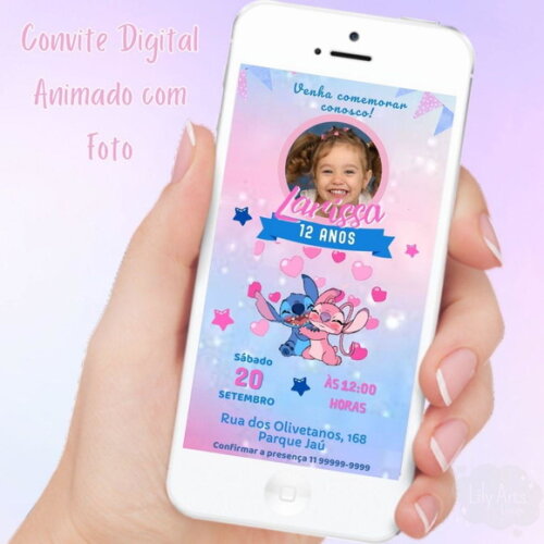 Convite Digital Lilo e Stich Animado com Foto