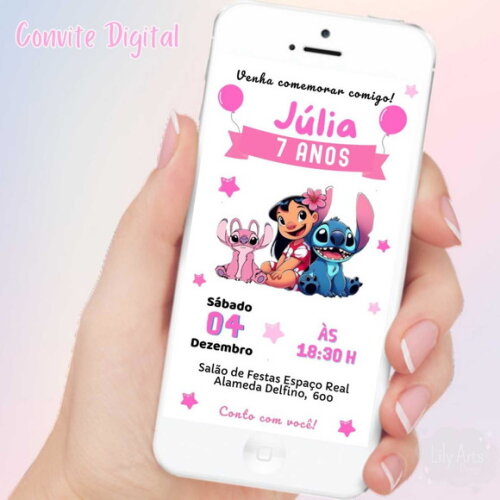 Convite Digital Lilo Stitch e Angel