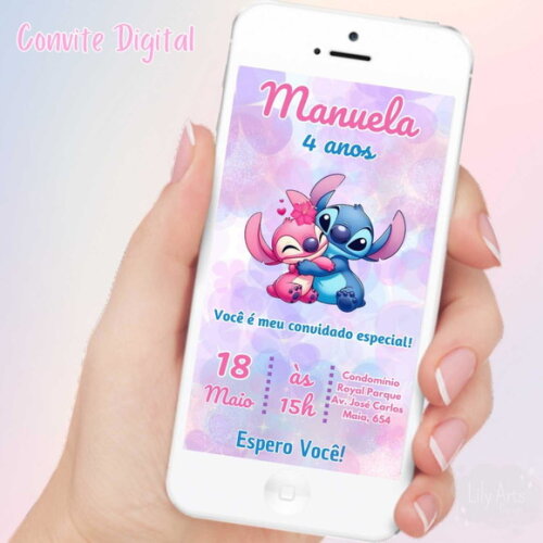 Convite Digital Lilo Stitch e Angel