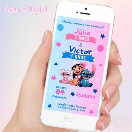 Convite Digital Lilo Stitch e Angel