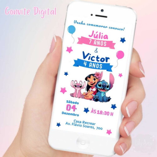 Convite Digital Lilo Stitch e Angel