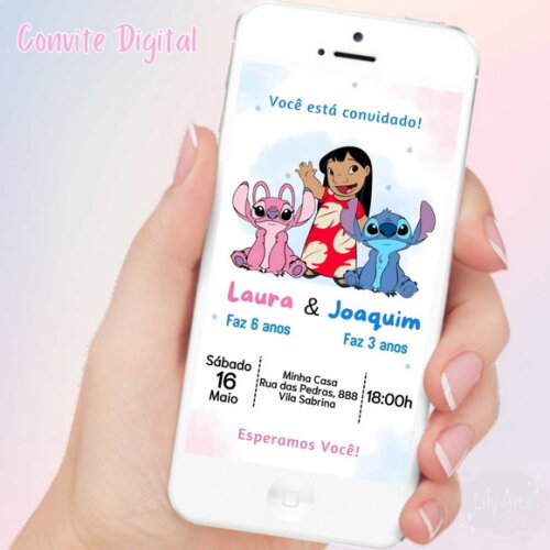 Convite Digital Lilo Stitch e Angel