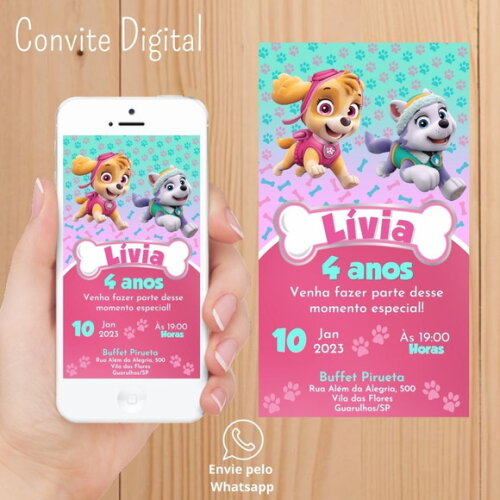 Convite Digital Patrulha Canina Skye e Everest